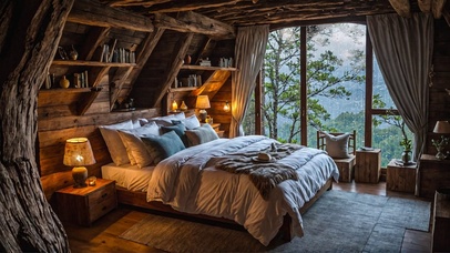 【雨景】树屋卧室