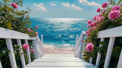 海边楼梯鲜花