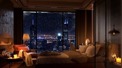 4k城市雪夜卧室