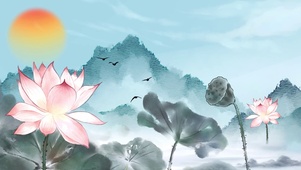 小暑节气大暑荷花水墨中国风