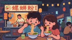 吃螺蛳粉的小情侣