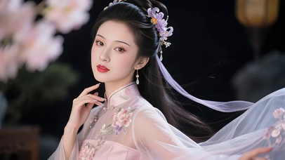 桃花映衬古风美女2