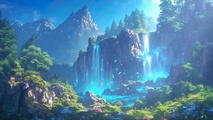 梦幻高山瀑布夜景
