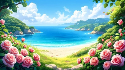 清新治愈海边玫瑰