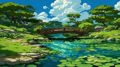 夏日石桥荷塘