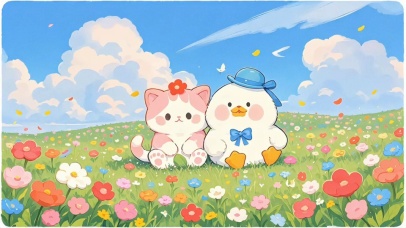 猫猫鸭鸭一起看云起云落小清新