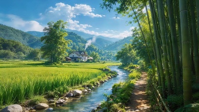 乡村竹林溪水