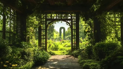 绿色公园庭院静谧风景