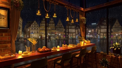 雨夜伦敦街头咖啡厅