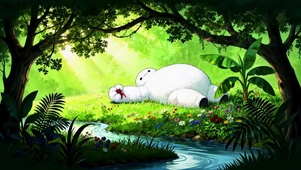 春天河流边小白