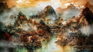 山水壁纸古风插画