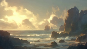 阴天海岛礁石海岸