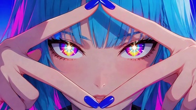 霓虹星光眼眸蓝发少女