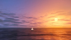 夕阳海上小船