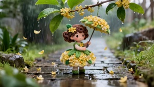 雨天桂花小女孩