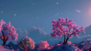 夜景树木河流夜色带鱼屏