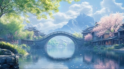 春日浪漫静谧山林古城