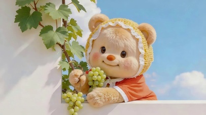 可爱摘葡萄的小熊