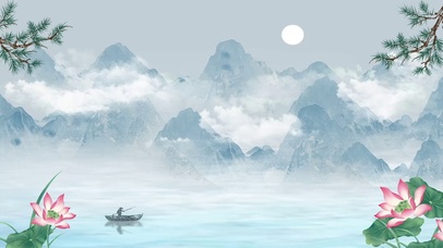 中国风清新荷花水墨山水画