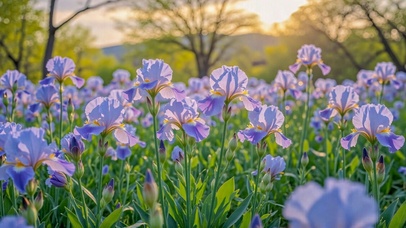 暖光鸢尾花田治愈风景