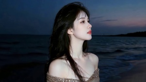 夜晚海边女孩
