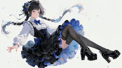 浮动蓝裙黑丝少女