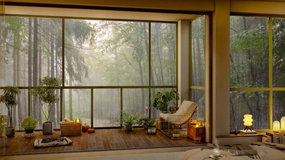 雨天树林小屋