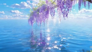 湖面上的紫藤花