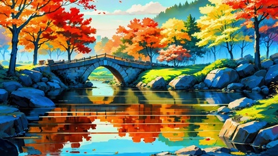 秋日唯美桥边风景