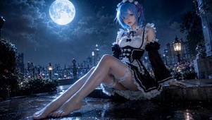 月下雨夜蓝发女仆雷姆
