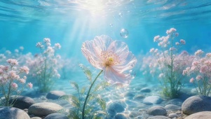 唯美蓝色水下鲜花
