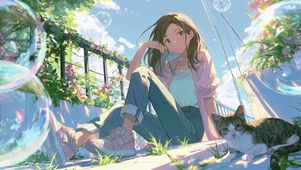 街头少女和猫