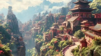 夏日古城山林村落建筑