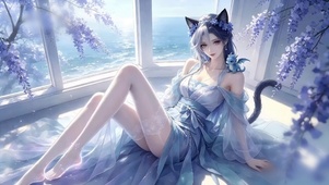 海窗黑猫少女