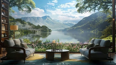 蓝天白云树木护眼绿景