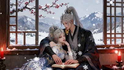 秋日古典红梅雪景白发古风情侣