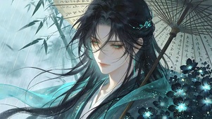 竹雨伞下古风美男