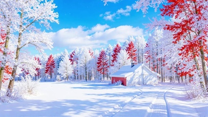 晴空下的雪地里红衫