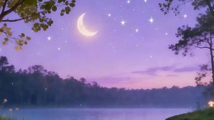 夜景树木河流带鱼屏