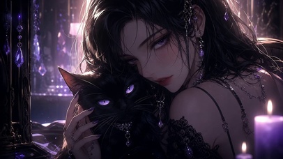 唯美美女与黑猫