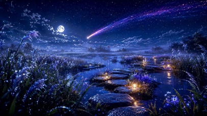 月下流星夜景