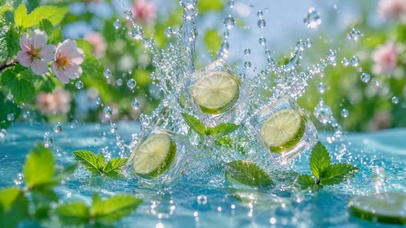 清凉夏日青柠水花美景