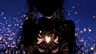 掌心捧心暗夜星光少女