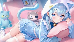 蓝发猫耳软萌二次元美少女