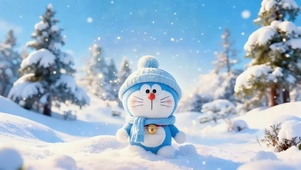 雪中可爱叮当猫