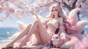 海樱边九尾狐少女