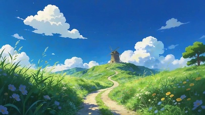 乡间小路草原风车