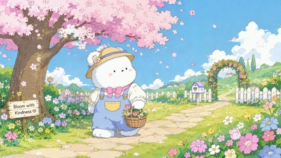 樱花树下可爱小熊春日花园