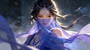 蓝纱蒙面神秘古风美女