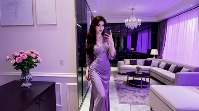 浅紫色调房间里的紫衣美女